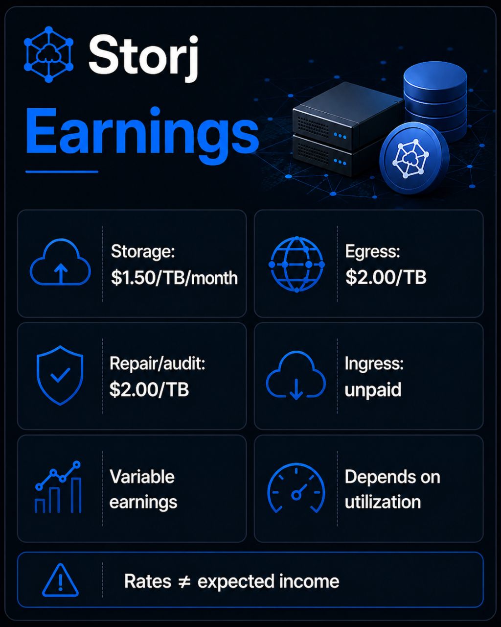 Storj earnings overview for node operators